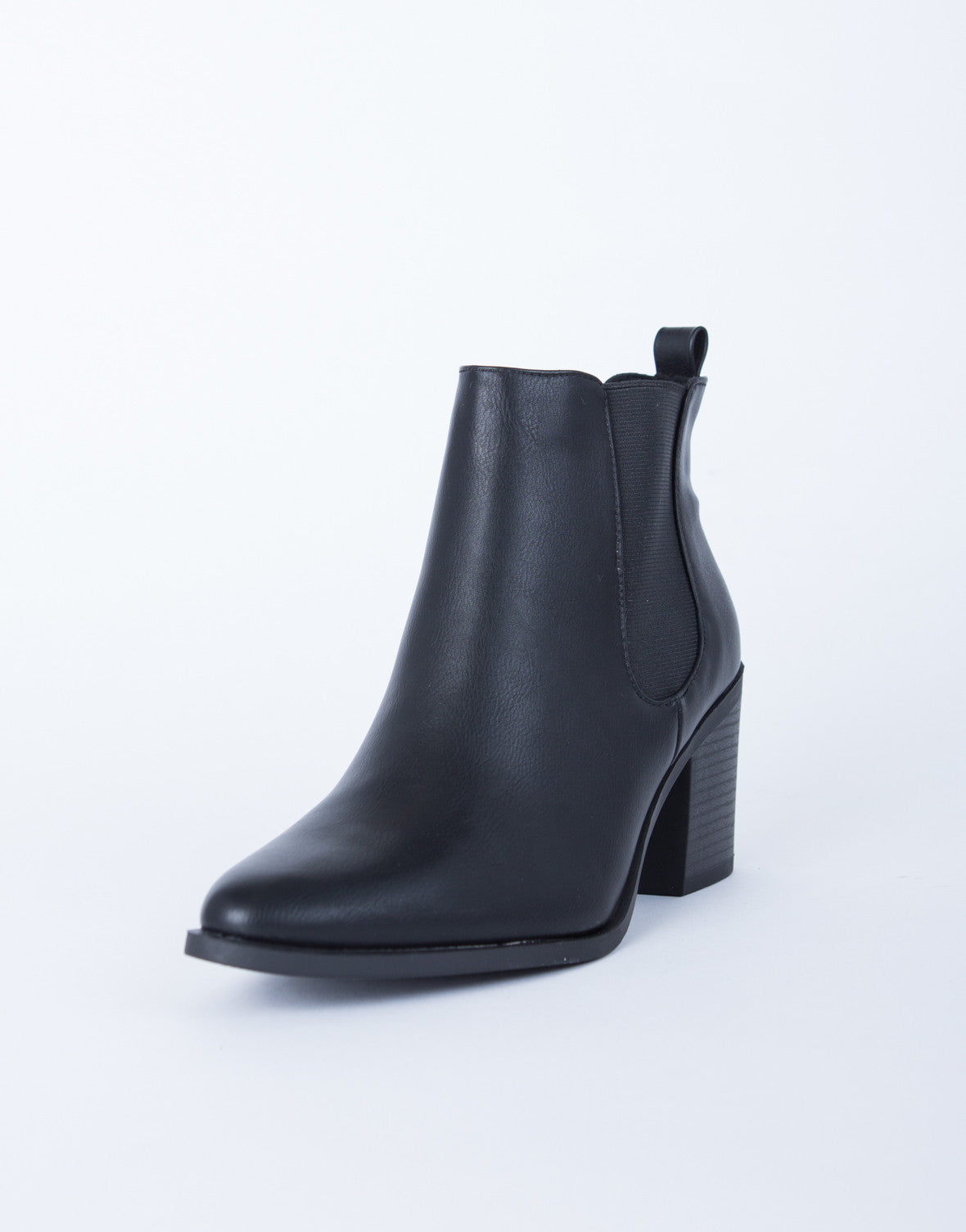 Leather Chunky Heel Booties - Black 