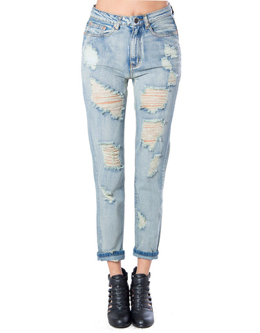 Light Washed Distressed Boyfriend Jeans