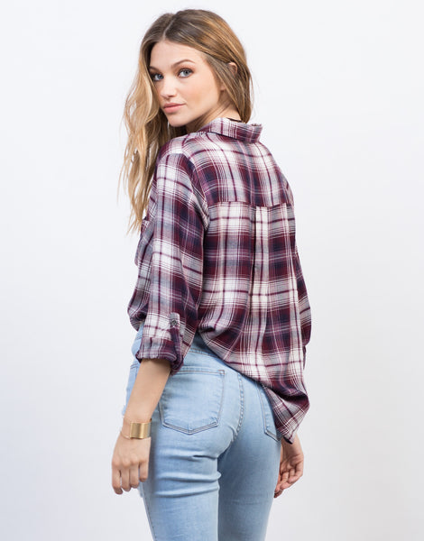 Lightweight Soft Plaid Shirt - Checker Plaid Top - Wine Shirt Blouse ...