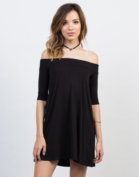 Little Off-the-Shoulder Black Dress - Little Black Dress - Casual Day ...