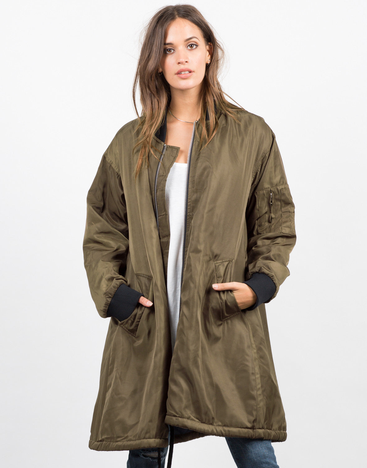 Long Bomber Jacket - Oversize Jacket - Womens Outerwear ...