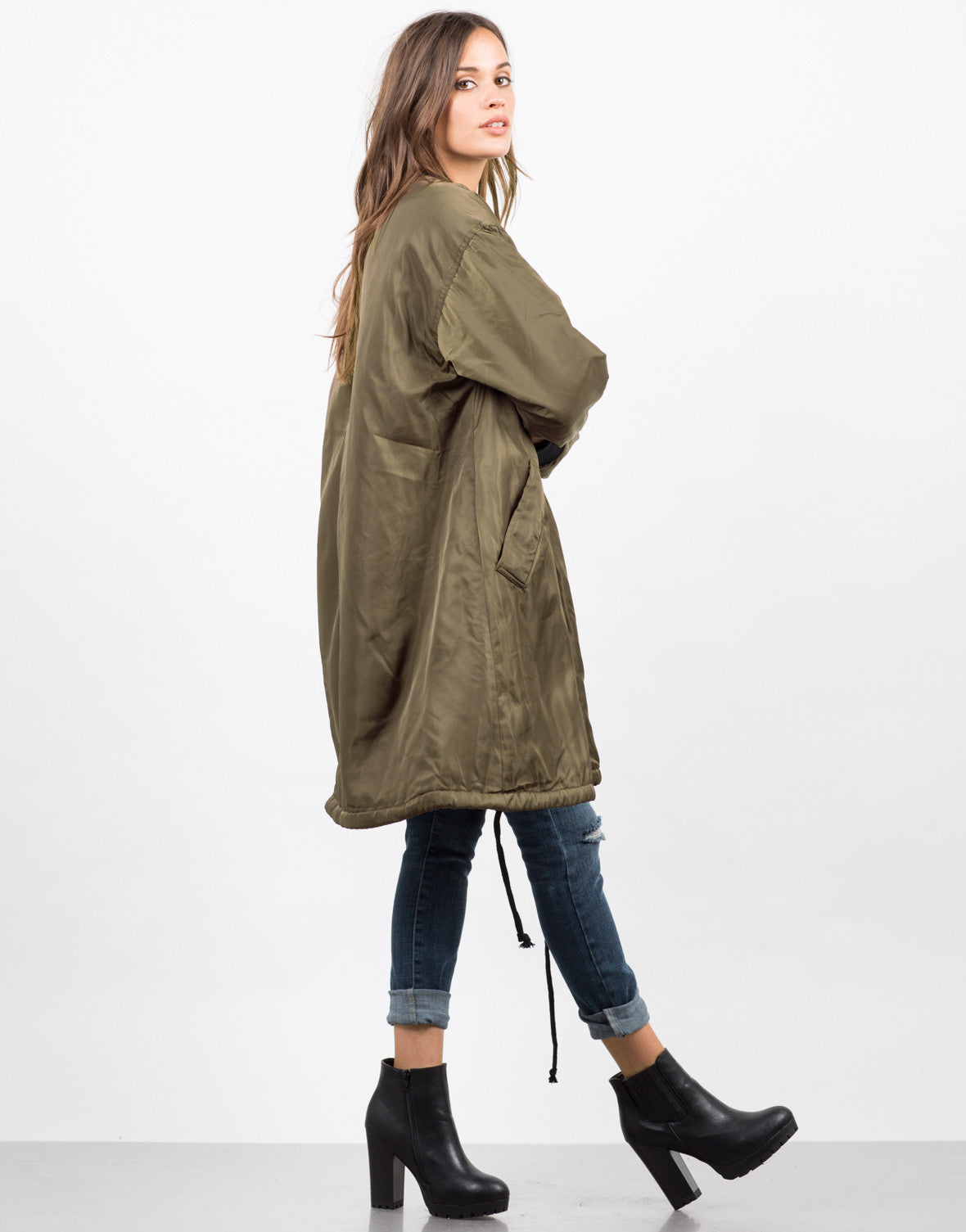 Download Long Bomber Jacket - Oversize Jacket - Womens Outerwear ...