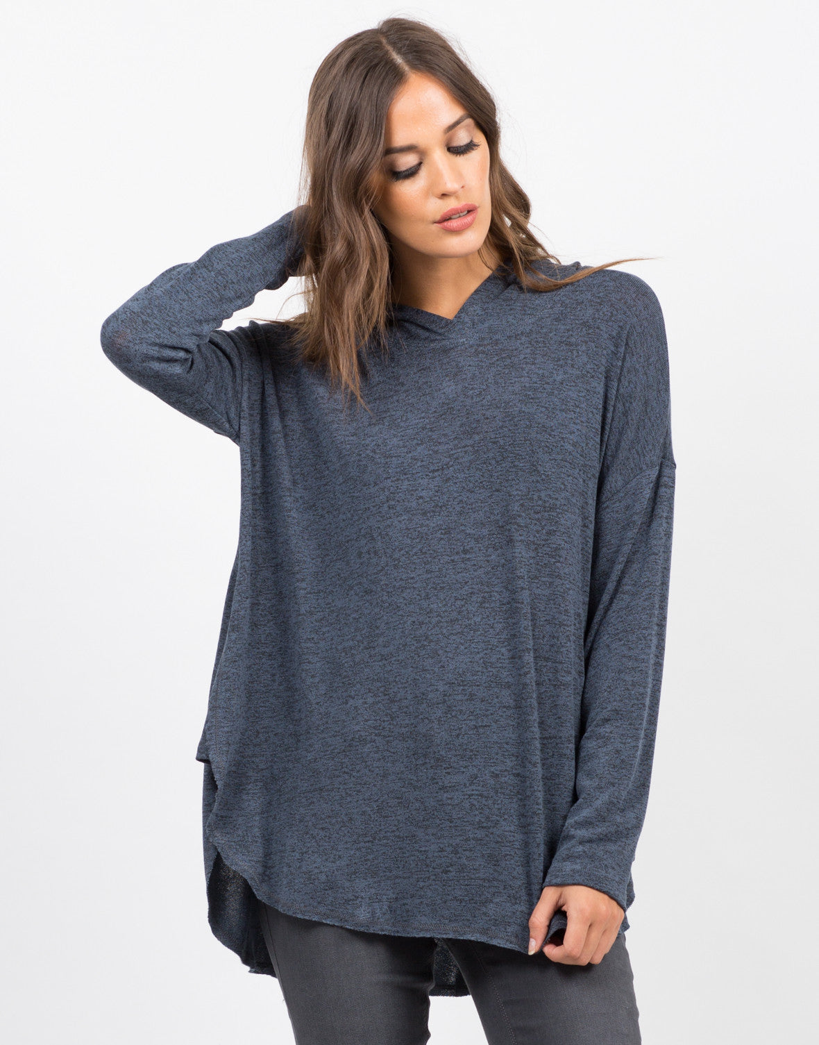 Long Sleeve Hooded Top - Blue Sweater - Grey Top – 2020AVE