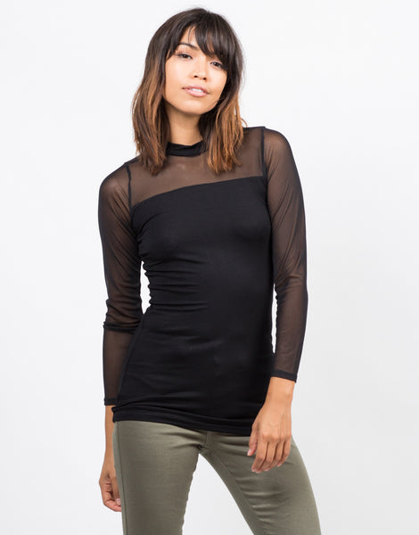 Long Sleeve Mesh Top - Black Shirt - Black Blouse – 2020AVE