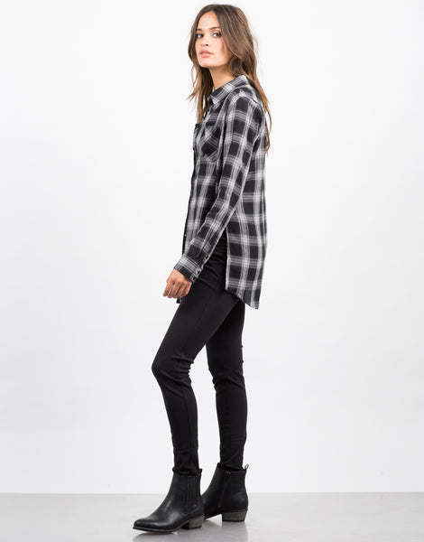 Long Sleeve Plaid Shirt - Black Shirt - Checkered – Tops – 2020AVE