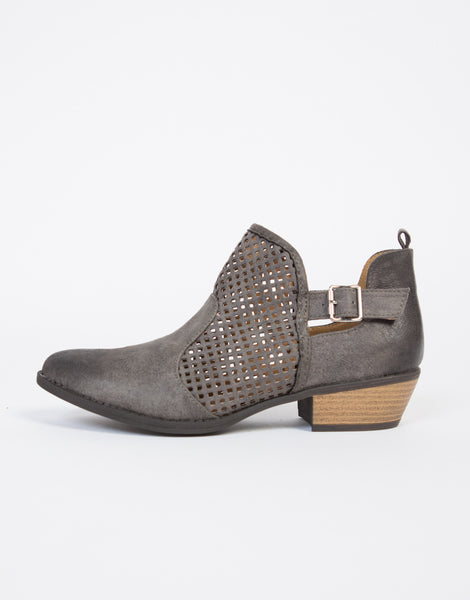 Low Cut Perforated Booties - Black Cut Out Booties - Grey Western Boots ...