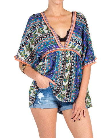 Low Cut Boxy Tribal Tunic Top