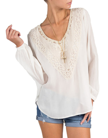 Lush Clothing - Crochet Hi Low Gauze Long Sleeve Top