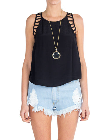 Lush Clothing - Cutout Detailed Sleeveless Top - Black