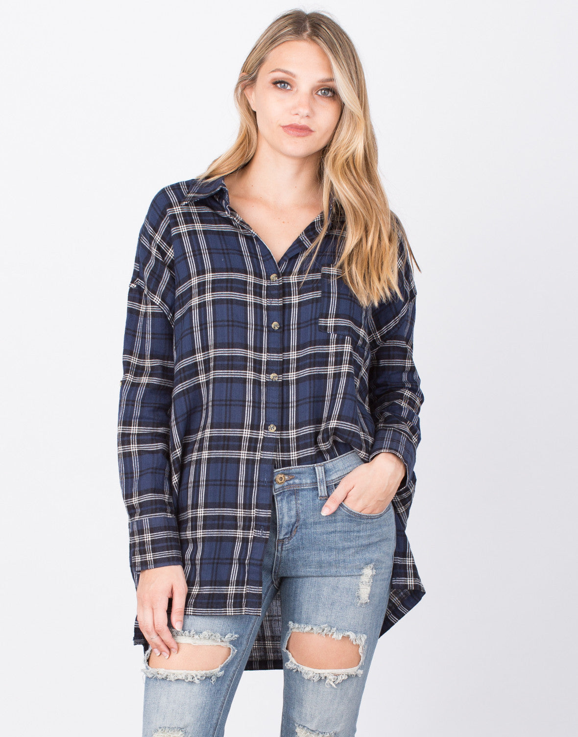 Mad for Plaid Tunic Top - Lightweight Plaid Top - Long Sleeve Shirt ...