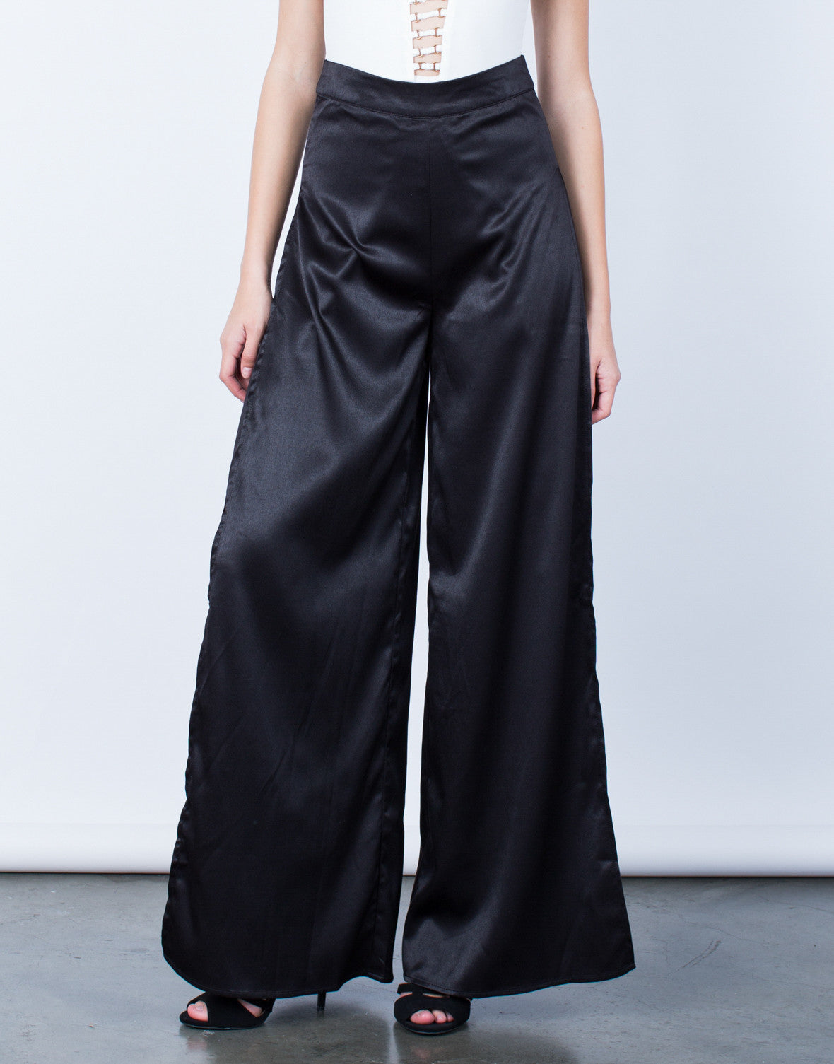 Make a Statement Satin Pants - Black Satin Pants - Flared Wide Leg ...