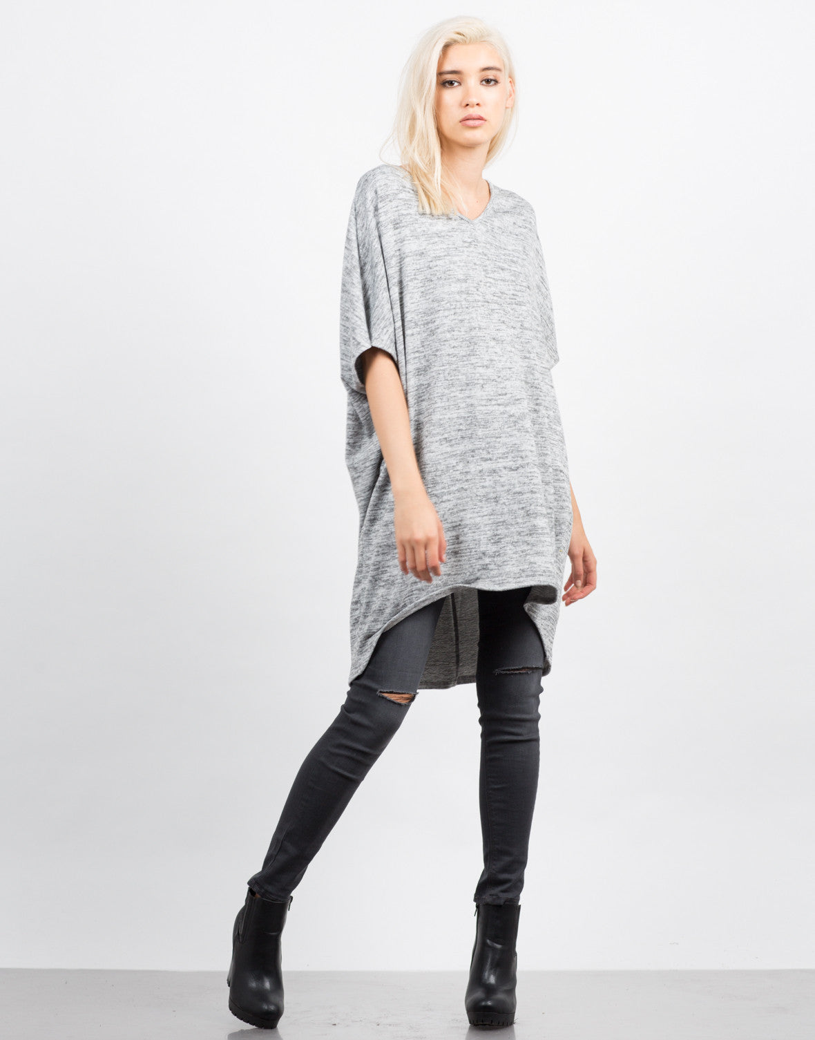 Marled Oversize Boxy Top - Grey Top - Womens Tops – Tops – 2020AVE