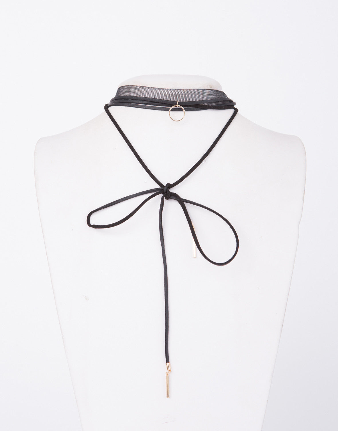 Mesh Wrapped Choker Set - Black Choker Necklace - Bow Choker Necklace ...