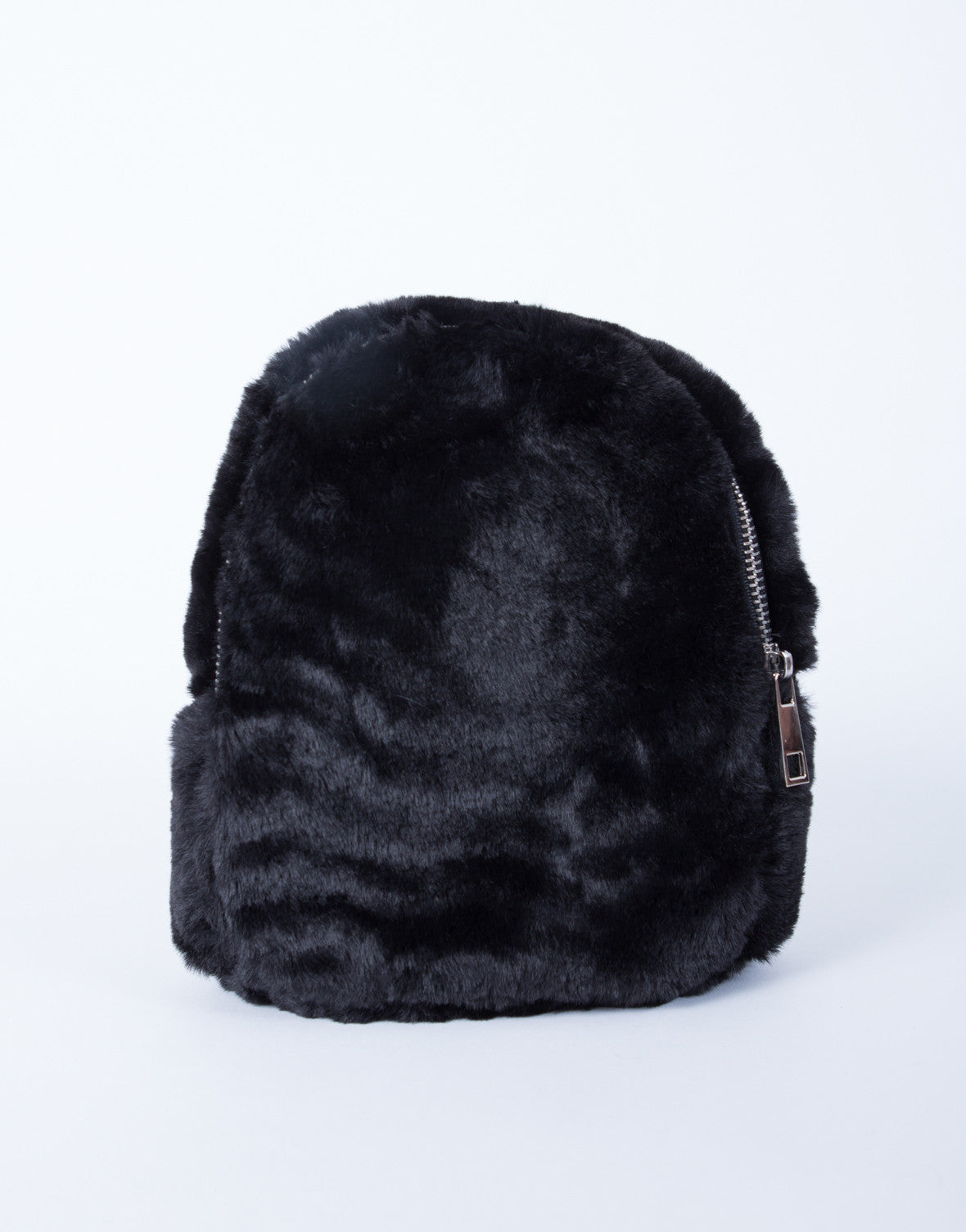 Mini Fur Backpack - Black Furry Backpack - Mini Black Zip Up Backpack ...