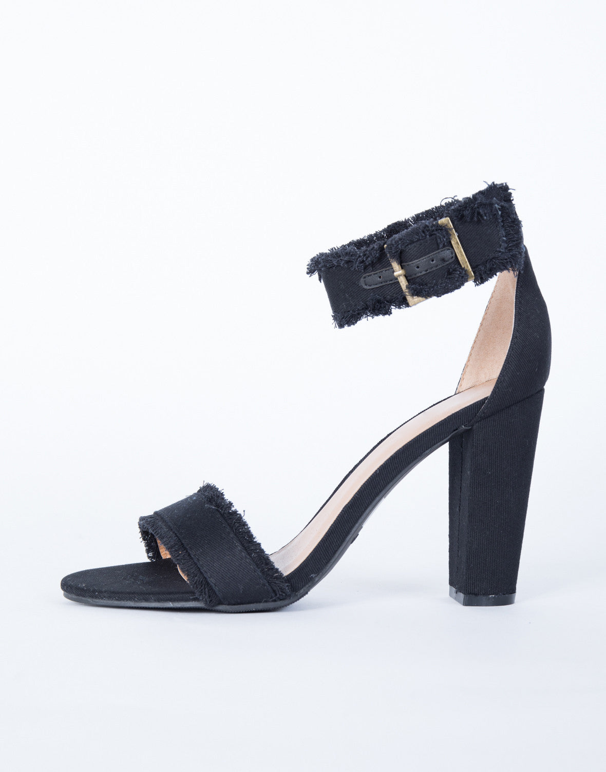 Nightfall Denim Heels - Black Frayed 