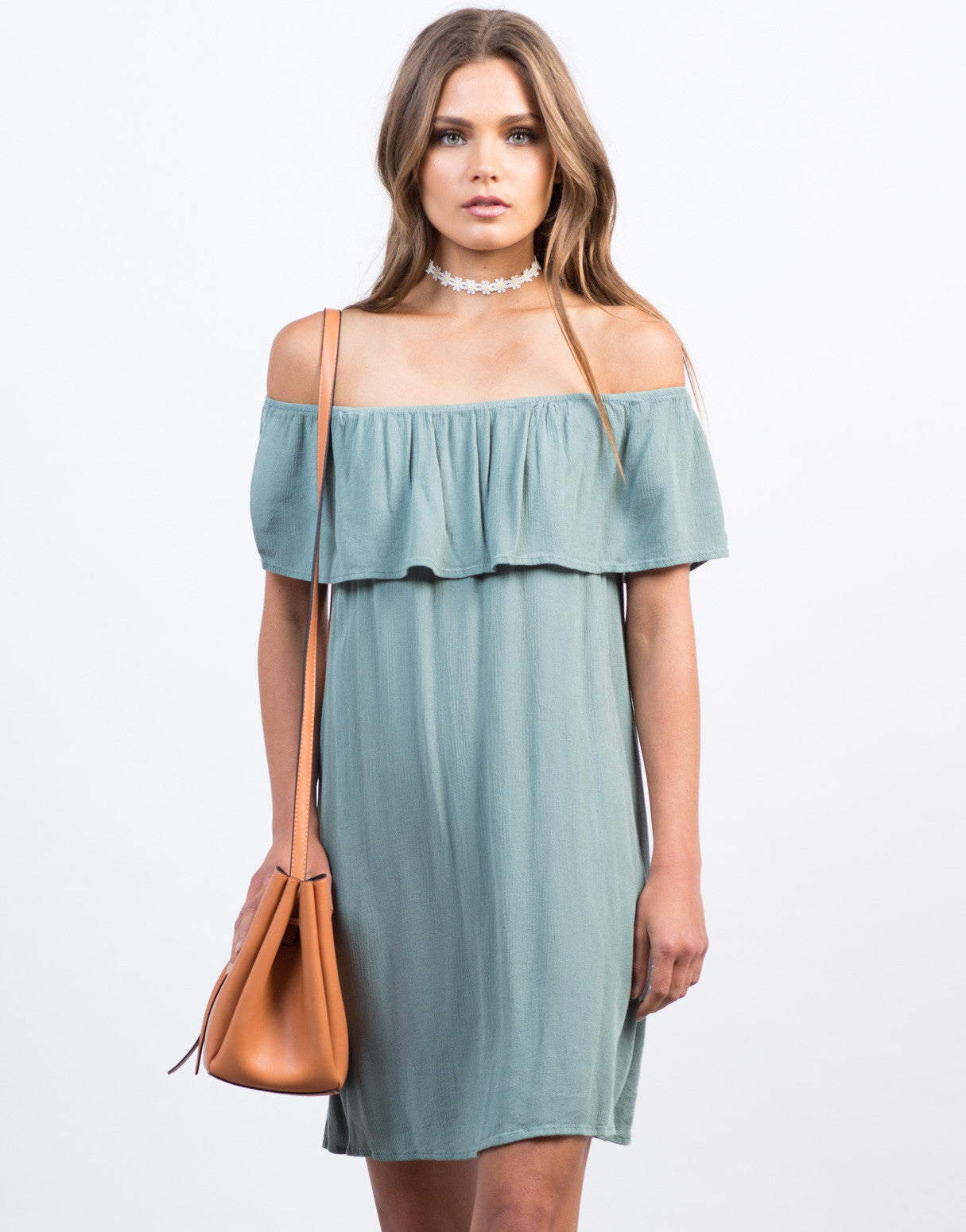 Off-the-Shoulder Gauze Dress - Green Day Dress - Spring Day Dress – 2020AVE