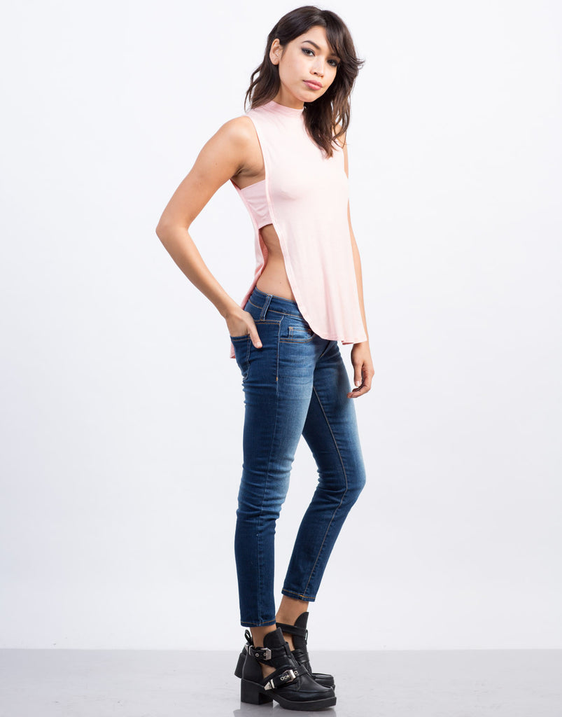 Download Open Sided Mock Neck Top - Side Slits - Mock Neck Tank ...