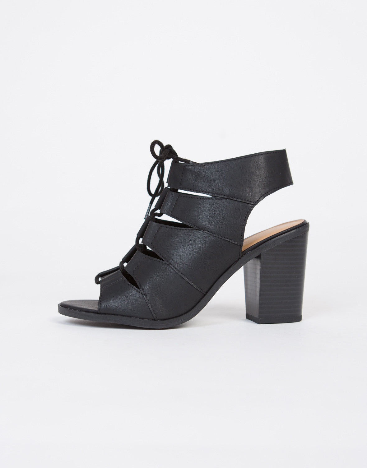 Open Toe Block Heel Sandals - Black Leather Sandals - Peep Toe Heels ...