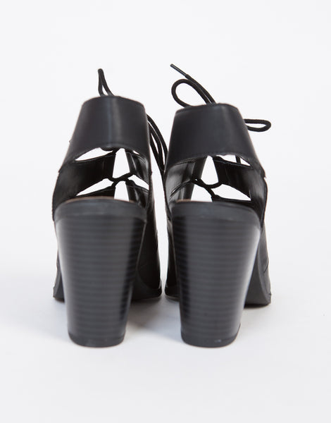 Open Toe Block Heel Sandals - Black Leather Sandals - Peep Toe Heels ...