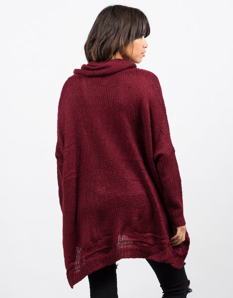 Oversized Knit Cowl Neck Sweater - Red Turtleneck - Knit Sweater – 2020AVE
