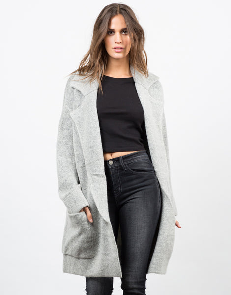 Oversized Thick Knit Jacket - Grey Coat - Wool Coat – 2020AVE