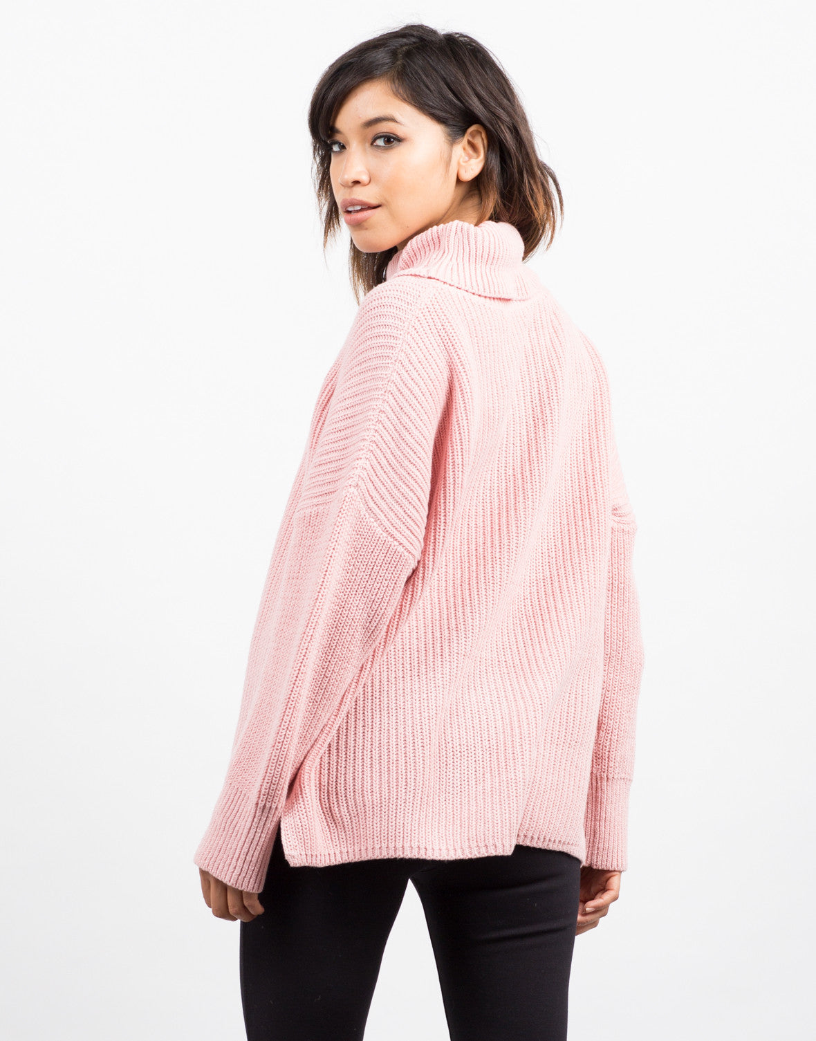 Oversized Turtleneck Sweater  Pink Top Knit Sweater  