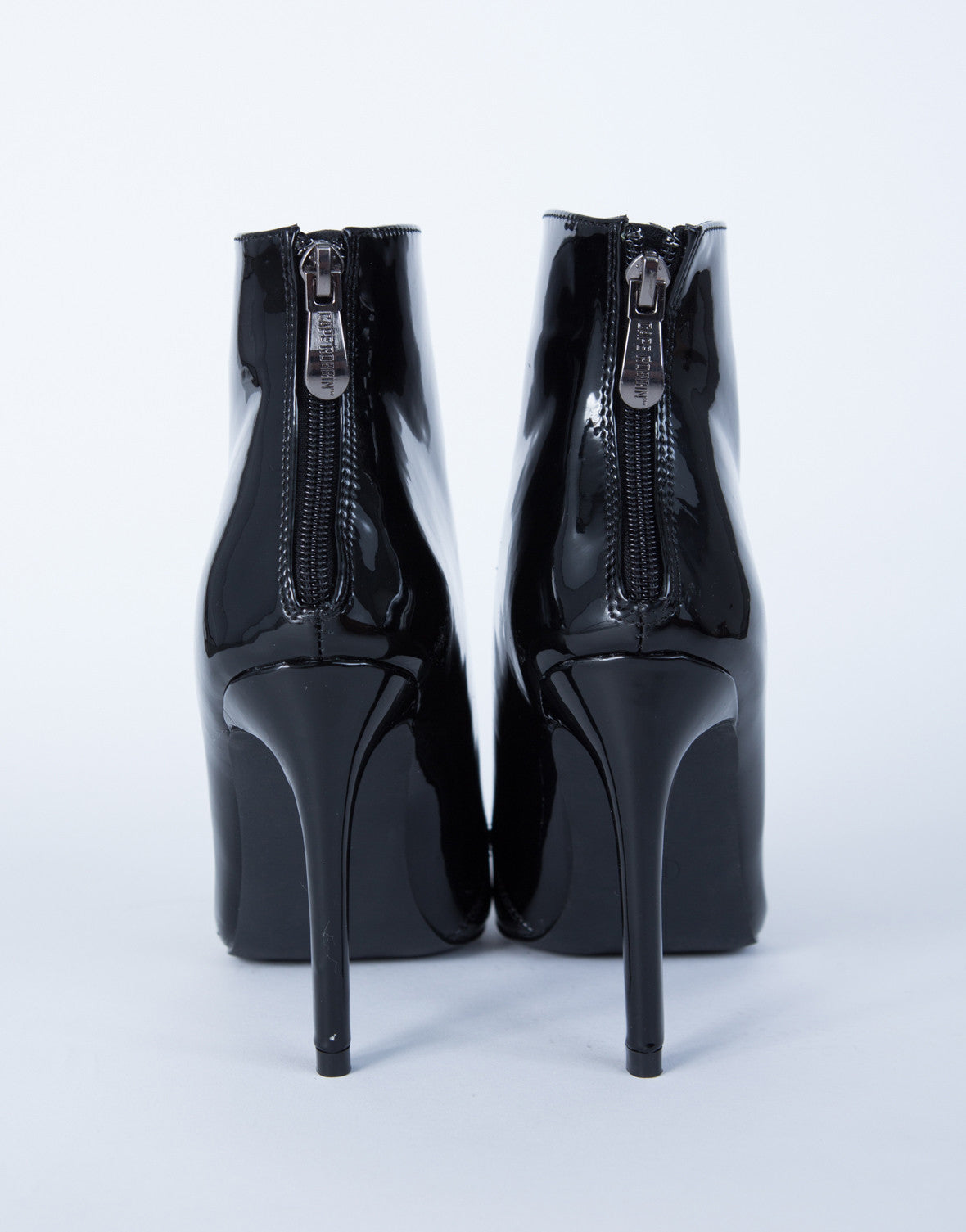 Patent Leather Heel Boots - Black 