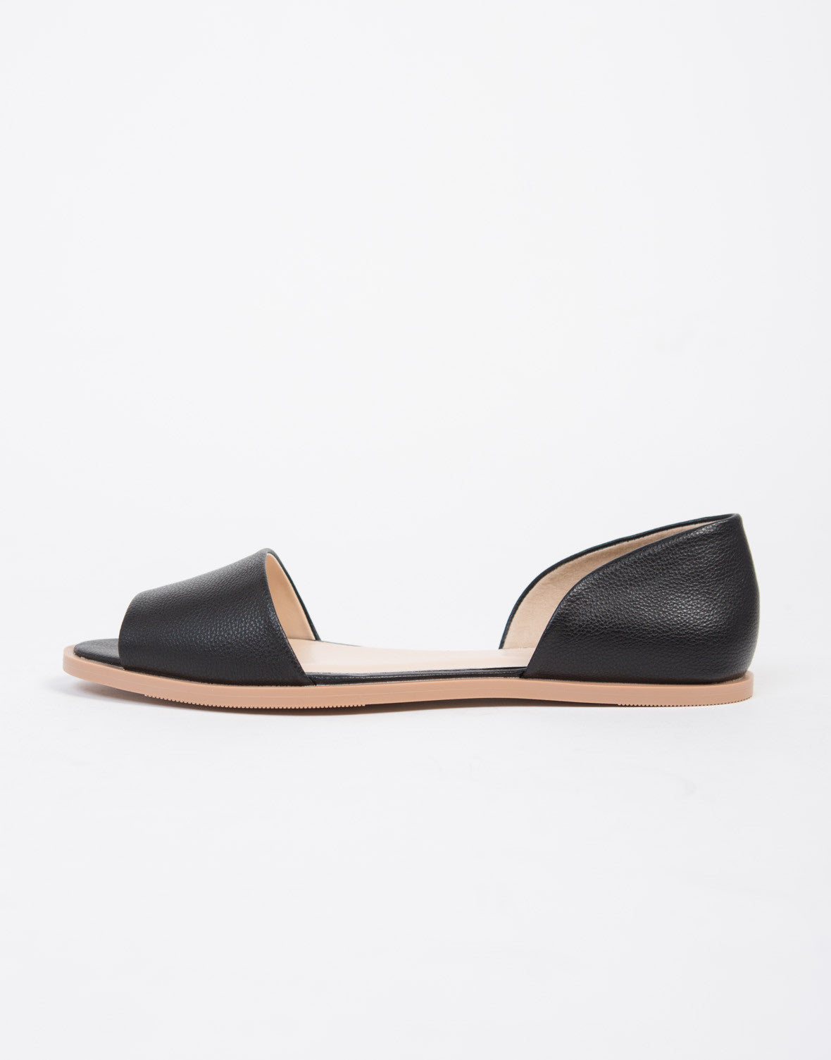 Peep Toe D'orsay Flats - Black Leather Flats - Open Toe Flats – 2020AVE