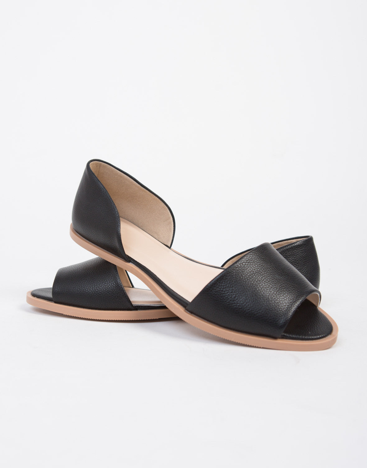 Peep Toe D'orsay Flats - Black Leather 