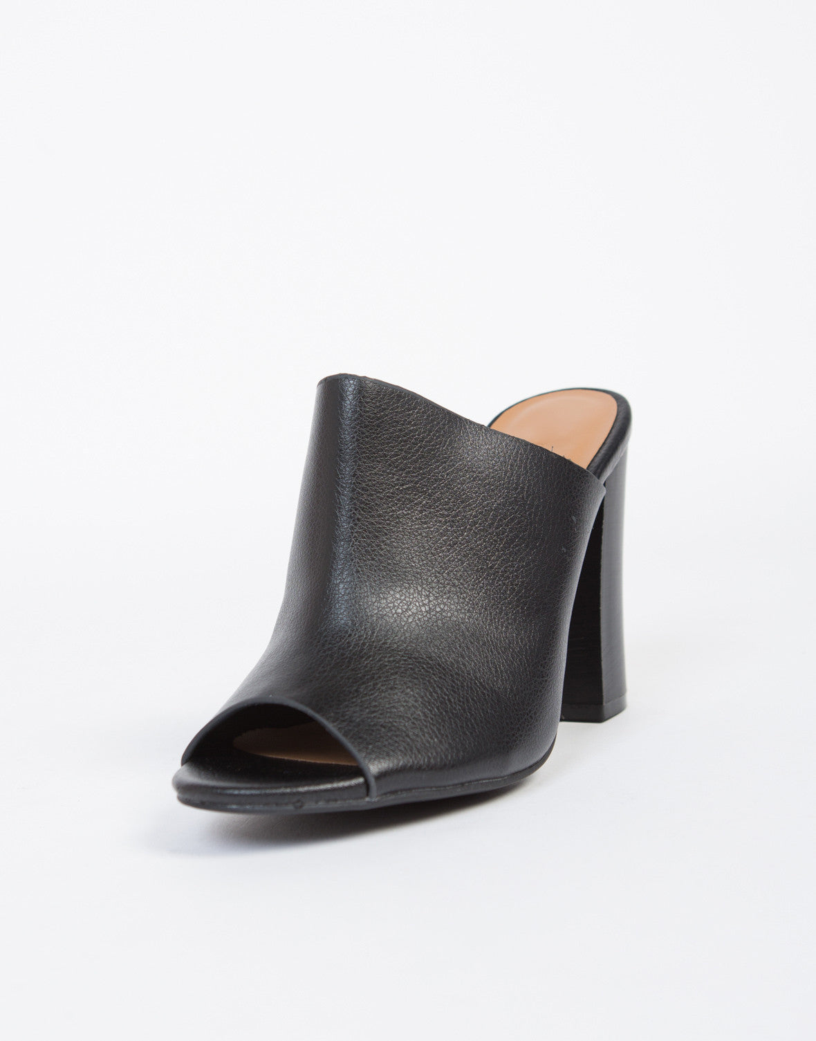 Mule Peep Toe Heels - Black Leather Peep Toe Heels – 2020AVE