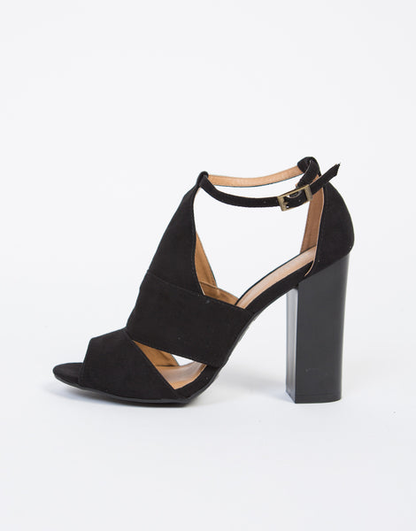 Peep Toe Suede Heels - Black Chunky Heels - Suede Chunky Heels – 2020AVE