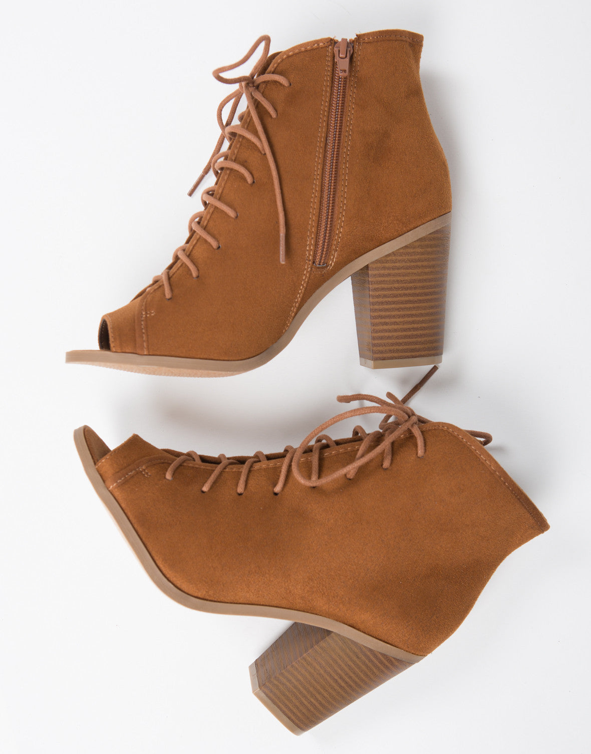 cognac peep toe booties