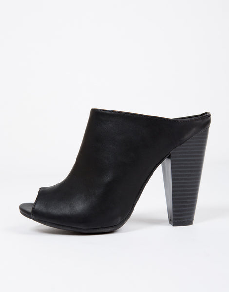 Peep Toe Mule Heels - Black Heels - Black Mules - Womens Shoes – 2020AVE