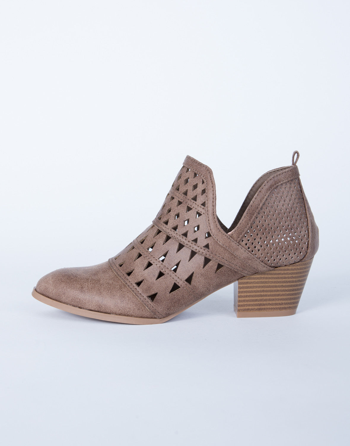 Perforated Cut Out Booties  Brown Ankle Booties  Low Cut  