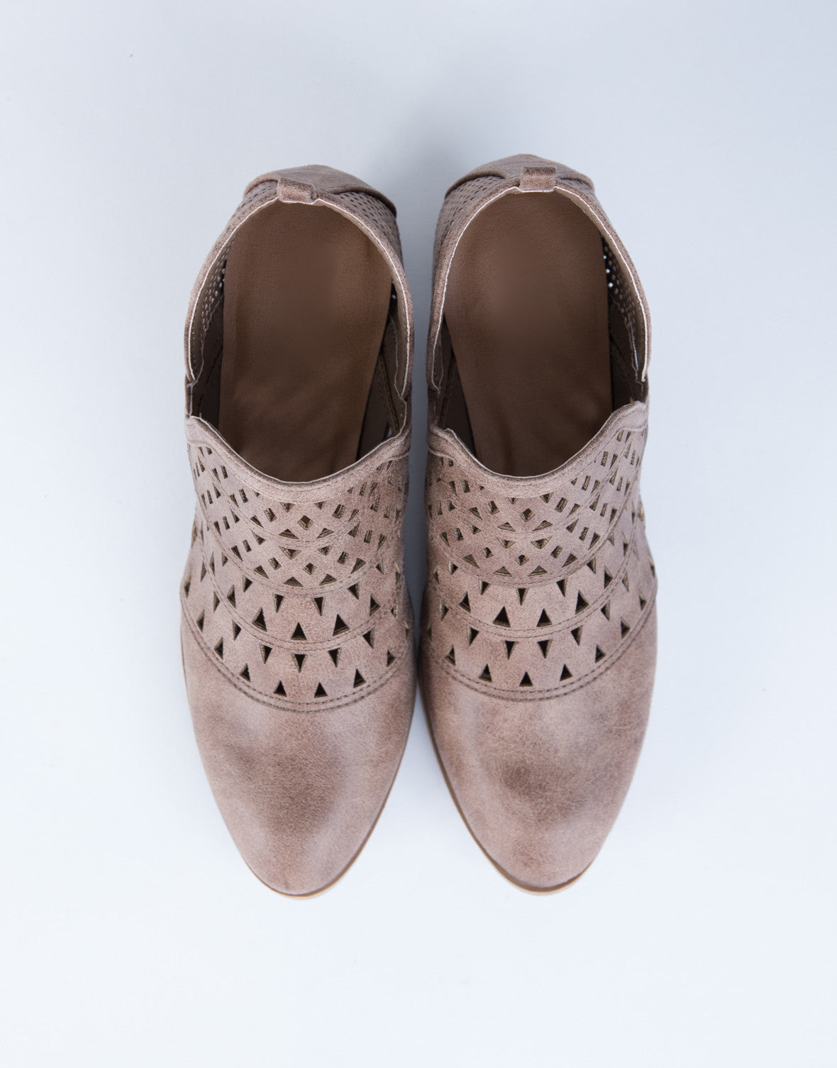Perforated Cut Out Booties - Brown 