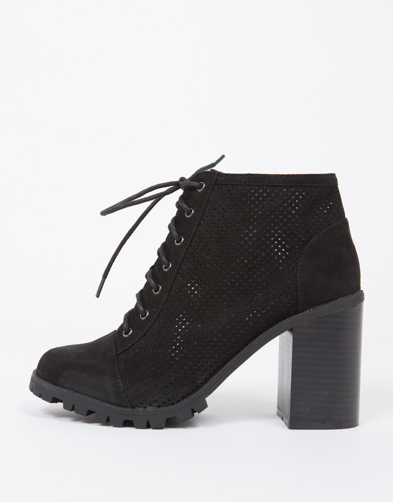 Perforated Lace Up Ankle Boots - Black Boots - Lace Up Boots – 2020AVE