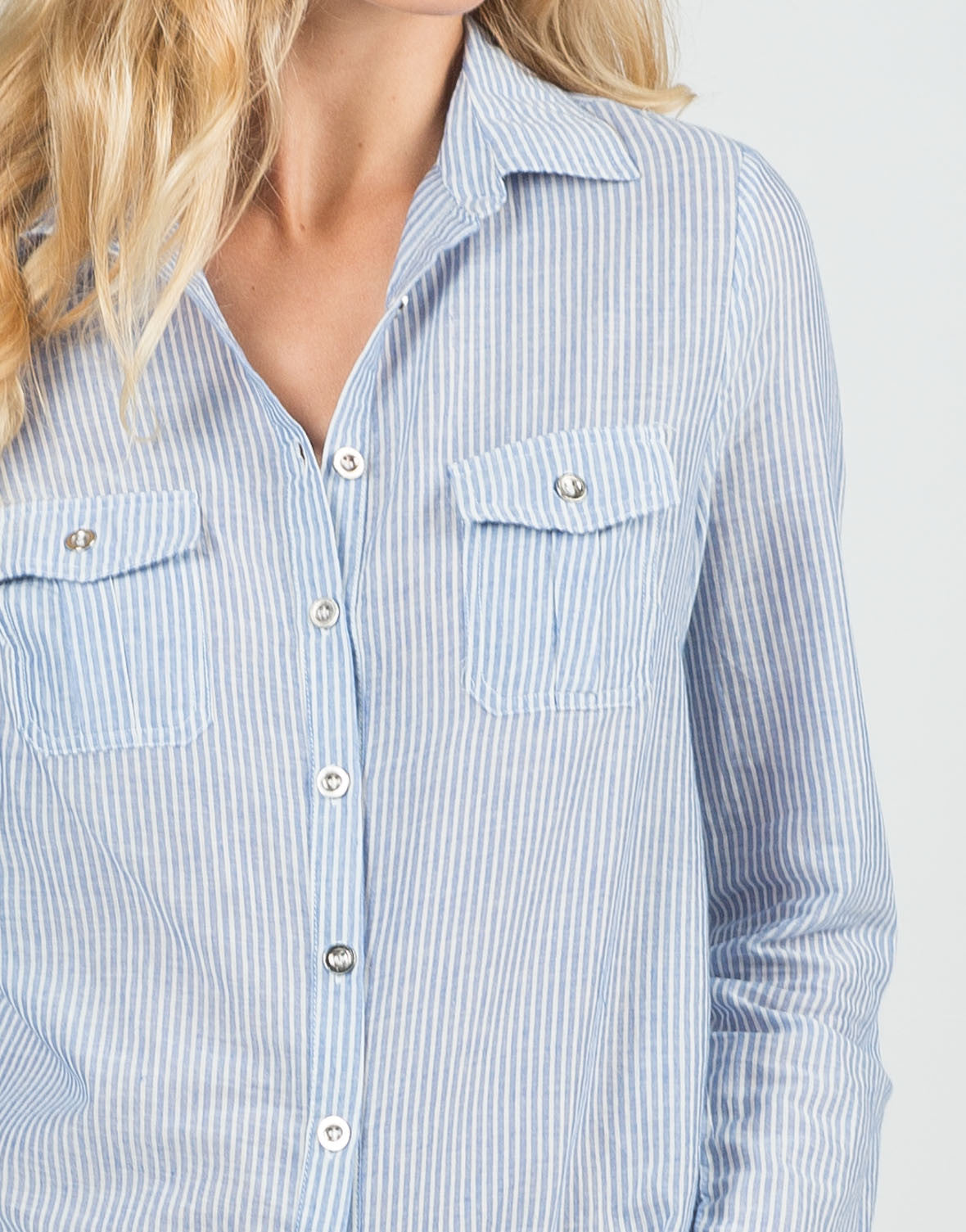 Pin Striped Button Up Blouse – 2020AVE