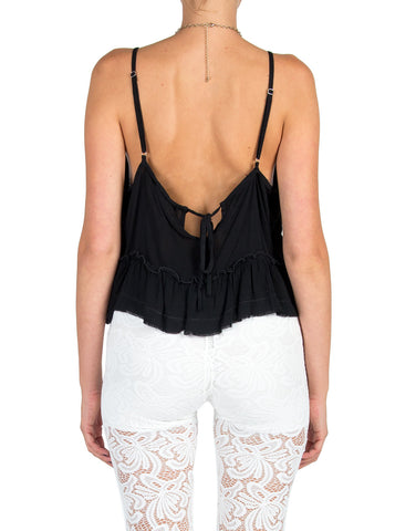 Pleated Front Ruffle Bottom Crop Tank - Black