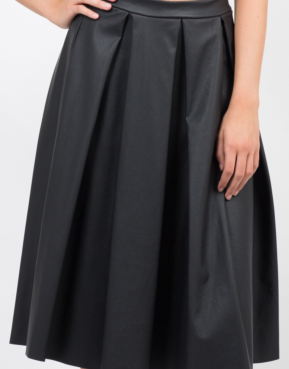 Pleated Leather Midi Skirt - Black Skirt - Womens Skirts – 2020AVE