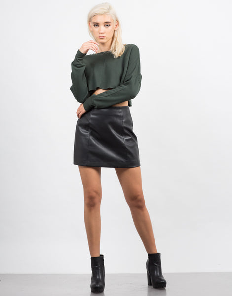 Pleather Skater Skirt - Leather Skirt - Black Mini Skirt – Bottoms ...