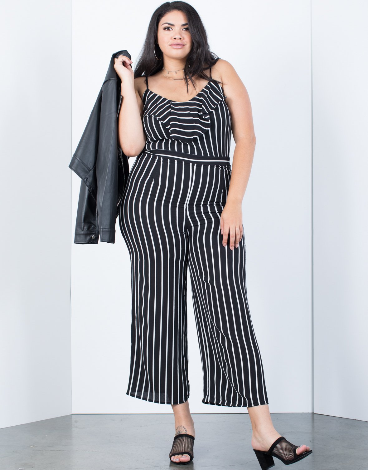 plus size striped jumpsuit