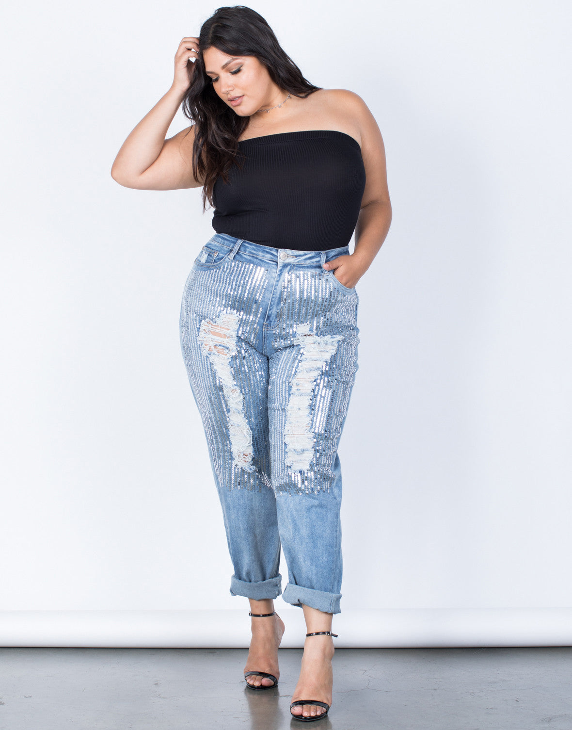 plus size sequin front jeans