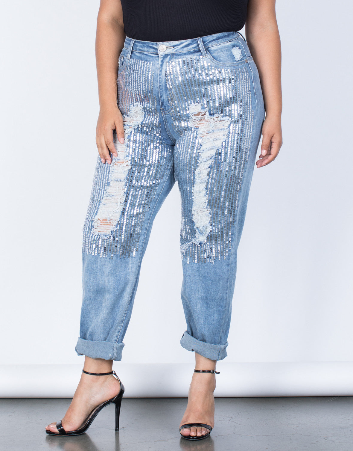 plus size sequin front jeans