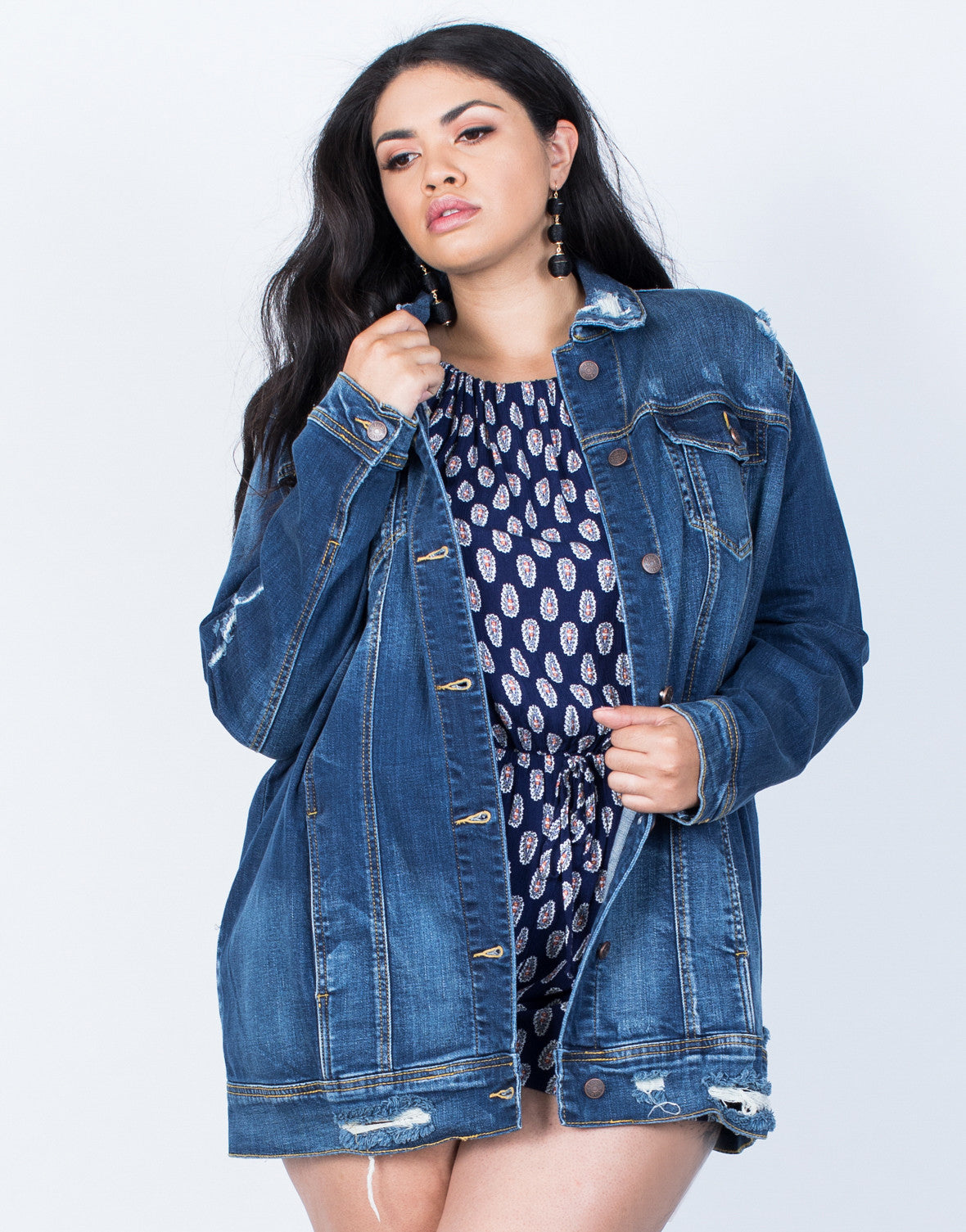 plus size denim long jacket