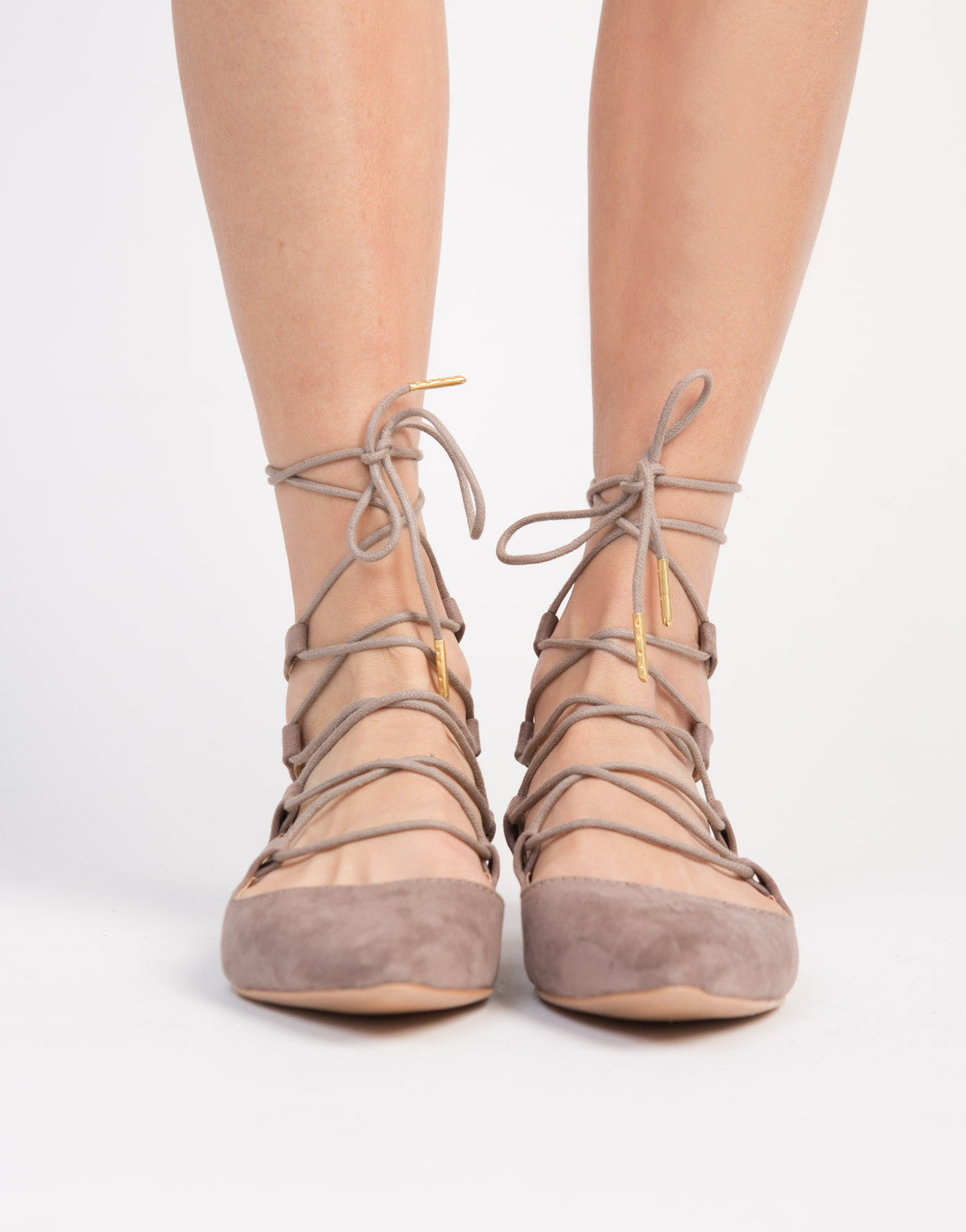 Pointy Lace-Up Flats - Lace Up Ballerina Flats - Brown Tied Up Flats ...