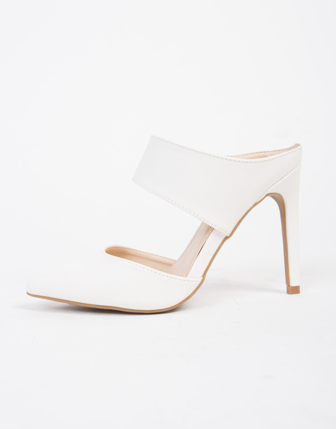 white pointed mule heels