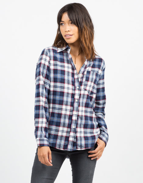 Printed Flannel Shirt - Blue Shirt - Checker Top – 2020AVE