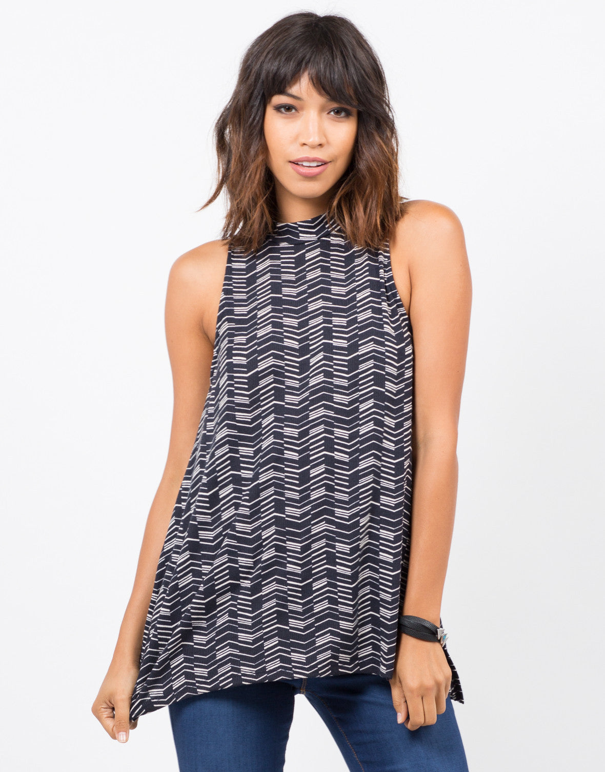 Printed Ribbed Top - Blue Top - Tank Top - Womens Tops – 2020AVE