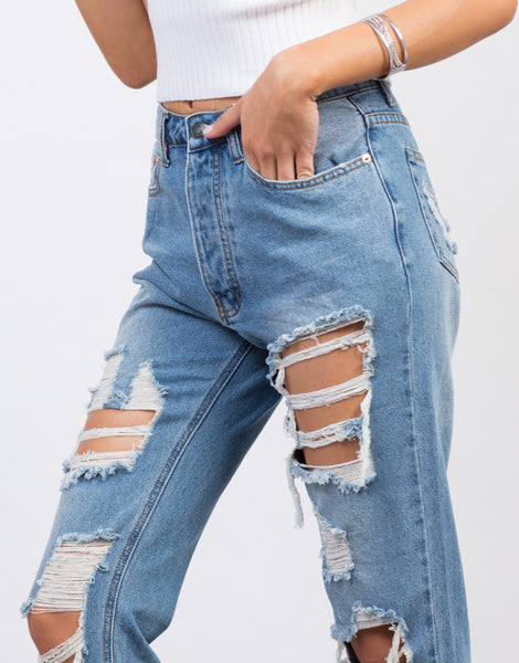 Released Cuff Boyfriend Jeans - Boyfriend Mom Jeans - Light Blue Jeans ...