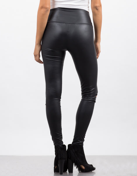 Ripped Knees Leather Legging